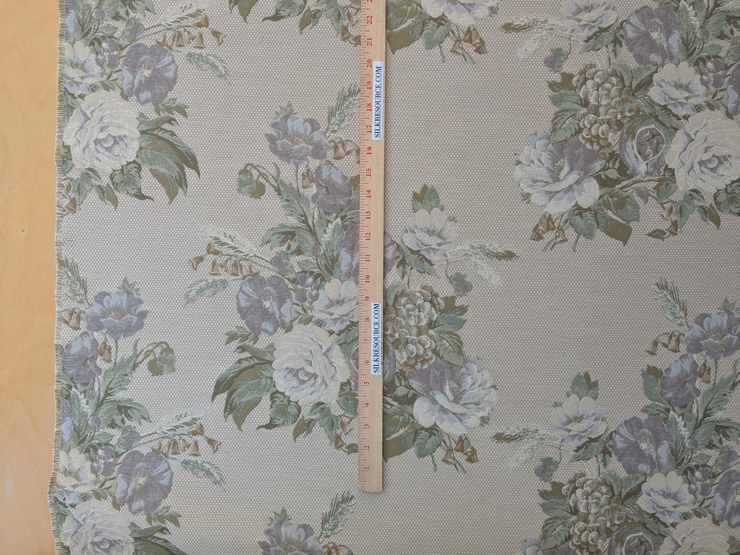 By yard Scalamandre Cote Traditional Bouquet Lampas Greige Sage Green Tan English Rose Wool Cotton MSRP$160/Y