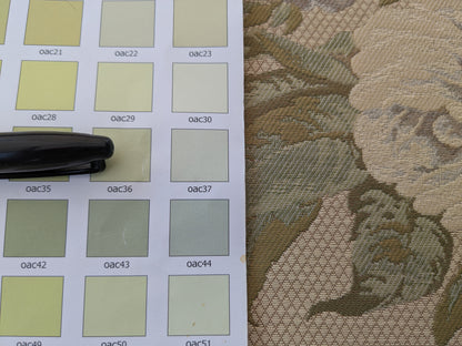 By yard Scalamandre Cote Traditional Bouquet Lampas Greige Sage Green Tan English Rose Wool Cotton MSRP$160/Y