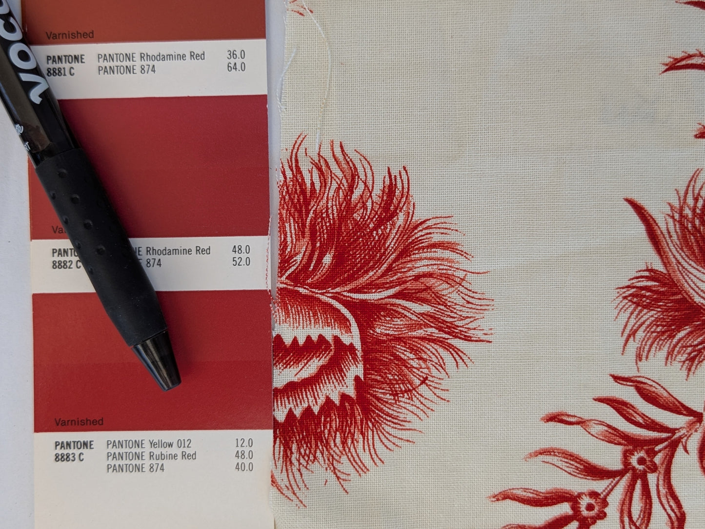 By Yd Scalamandre Grey Watkins Languedoc Autumn Red Cream White Botanic Fern and Thistle Southern France Toile Circa 1790 MSRP USD 364/y