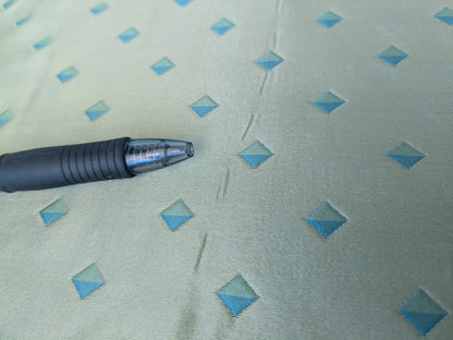 100% Silk Lampas Diamond Dot "jade" Blue Teal Green Stripe Reversible By Yard