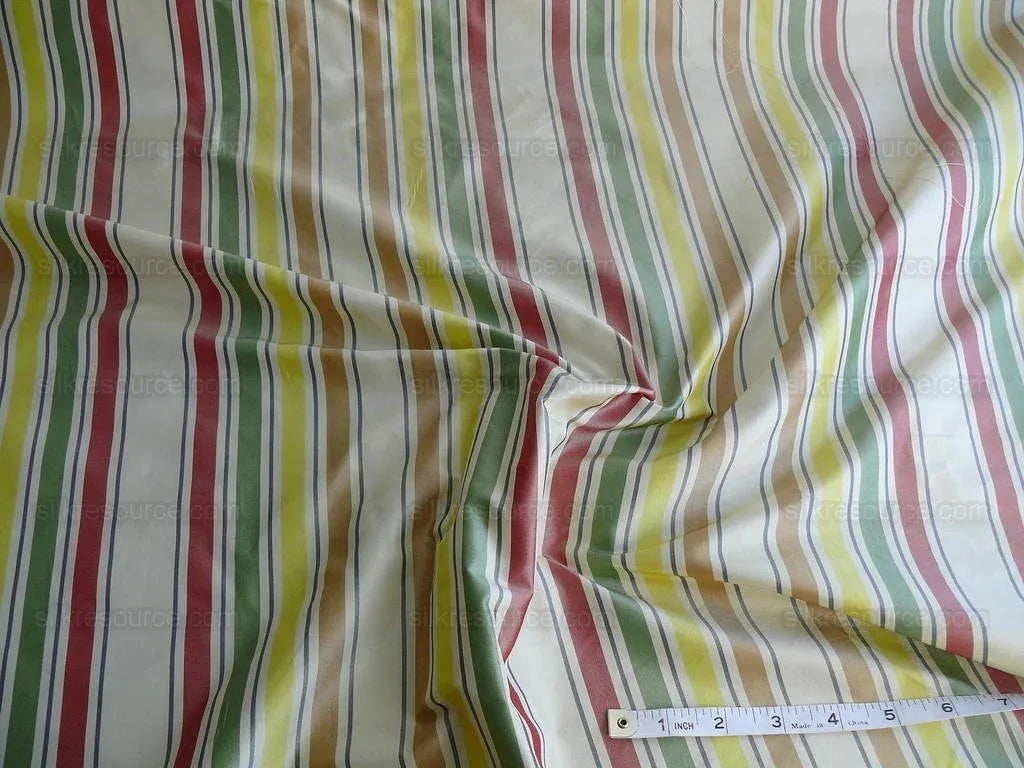 By Yard Scalamandre Candy Stripe  100% Silk Taffeta Red Green Yellow MSRP USD 170/Y
