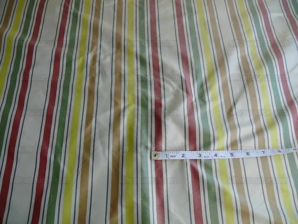 By Yard Scalamandre Candy Stripe  100% Silk Taffeta Red Green Yellow MSRP USD 170/Y