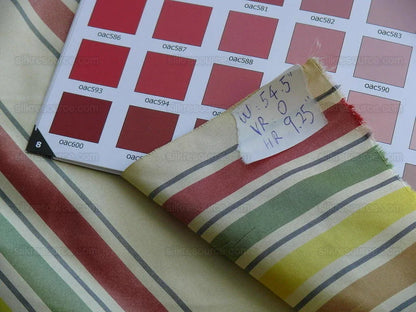 By Yard Scalamandre Candy Stripe  100% Silk Taffeta Red Green Yellow MSRP USD 170/Y