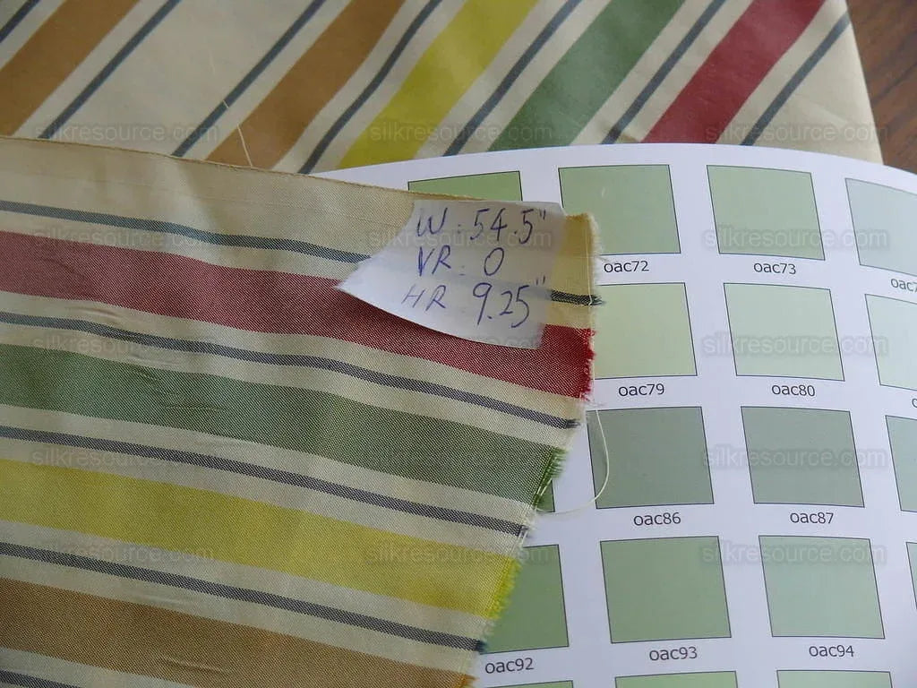 By Yard Scalamandre Candy Stripe  100% Silk Taffeta Red Green Yellow MSRP USD 170/Y