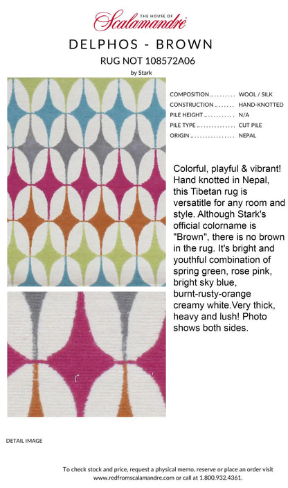 Stark DELPHOS BROWN Modern Wool Silk Hand Knotted Colorful Egg Green Pink Blue Cream 6x9' MSRP USD 12,000