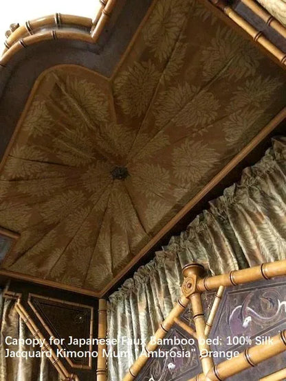 by yard High End 100% Silk Jacquard Kimono Mum Chrysanthemum Flower "celadon" Blue Japanese Inspired