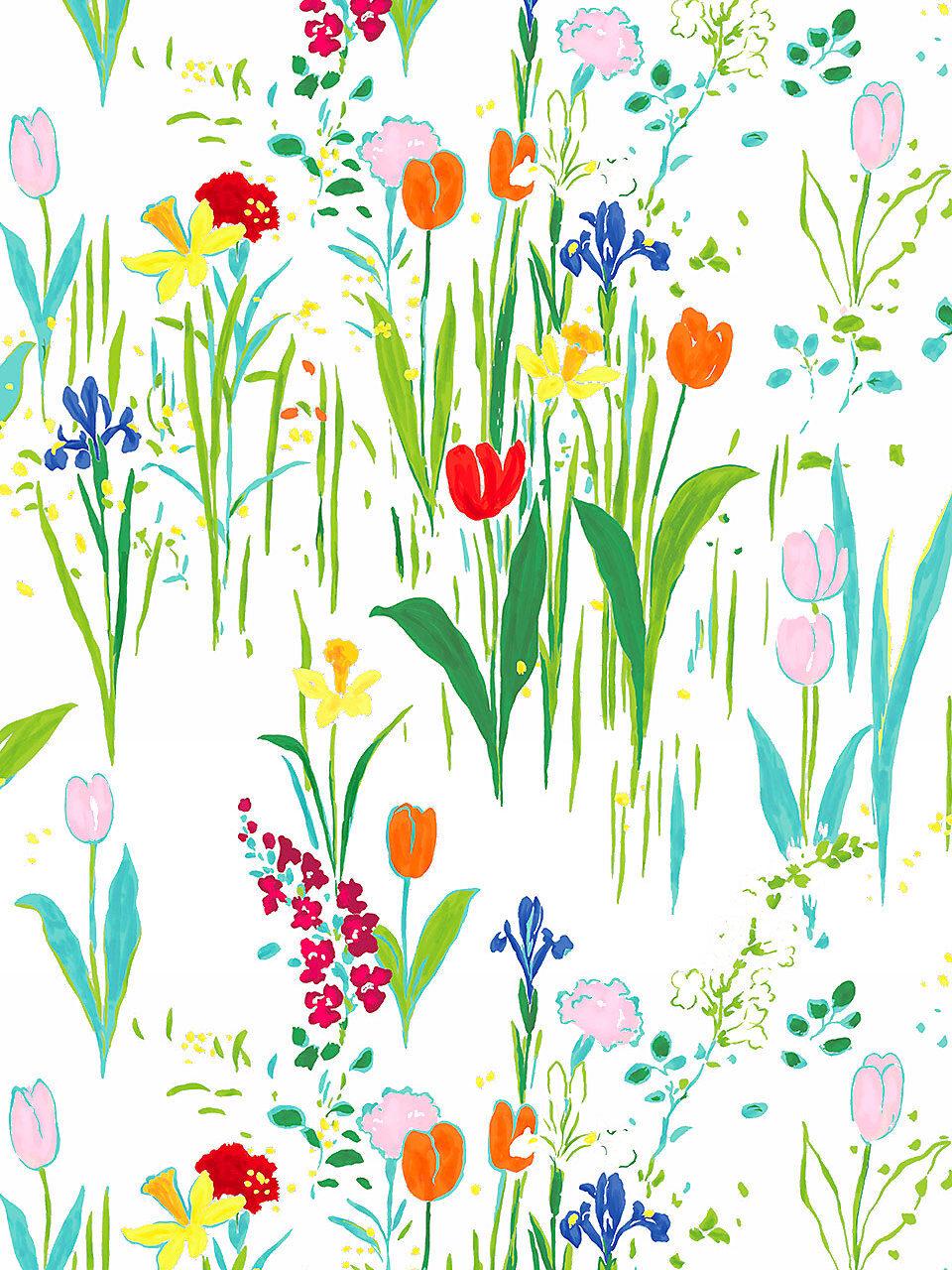 Scalamandre Guermantes White Modern Tulip Daffodil Blossom Wild Flower Cotton Satin Fine Art Print -Special Order