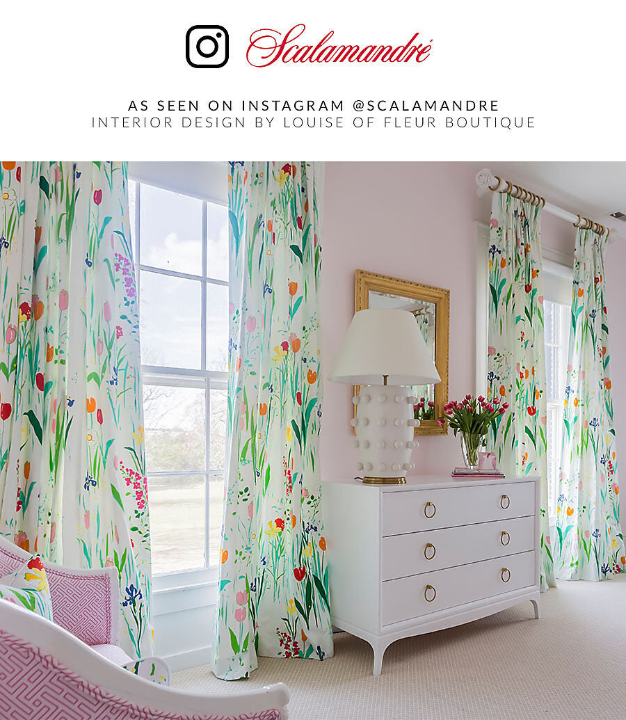 Scalamandre Guermantes White Modern Tulip Daffodil Blossom Wild Flower Cotton Satin Fine Art Print -Special Order