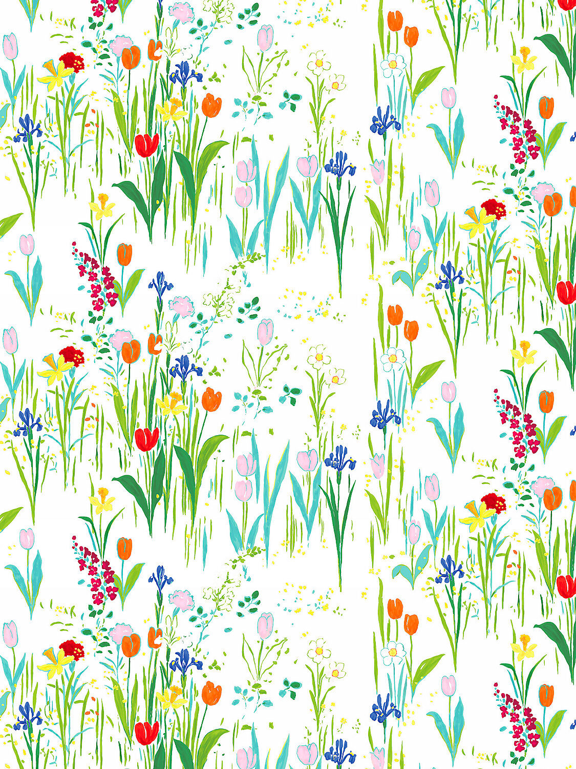 Scalamandre Guermantes White Modern Tulip Daffodil Blossom Wild Flower Cotton Satin Fine Art Print -Special Order