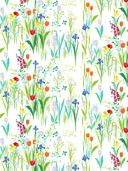 Scalamandre Guermantes White Modern Tulip Daffodil Blossom Wild Flower Cotton Satin Fine Art Print -Special Order