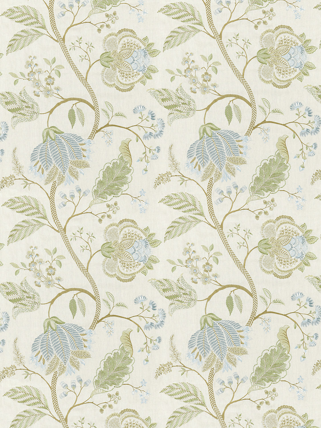Scalamandre Palampore Embroidery Summer Sage Green Blue Beige Jacobean Tree of Life  Linen Viscose  MSRP USD420/y