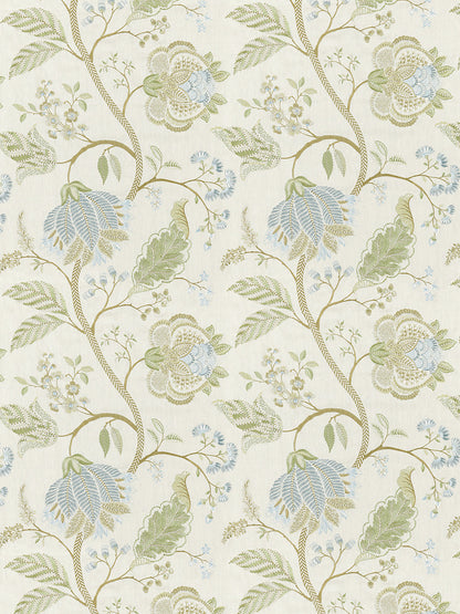 Scalamandre Palampore Embroidery Summer Sage Green Blue Beige Jacobean Tree of Life  Linen Viscose  MSRP USD420/y