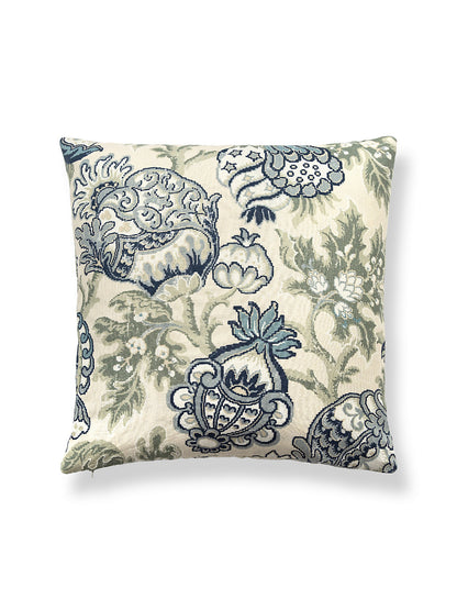 Scalamandre Canterbury Linen Pillow Oyster & Indigo  Pillow Case Square Blue White Jacobean Tree of Life - 22"x22" inches -Special Order