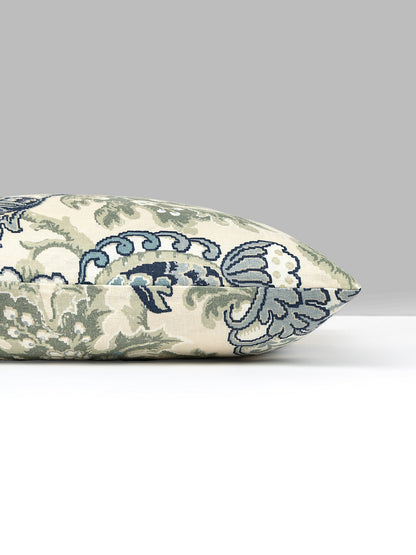 Scalamandre Canterbury Linen Pillow Oyster & Indigo  Pillow Case Square Blue White Jacobean Tree of Life - 22"x22" inches -Special Order
