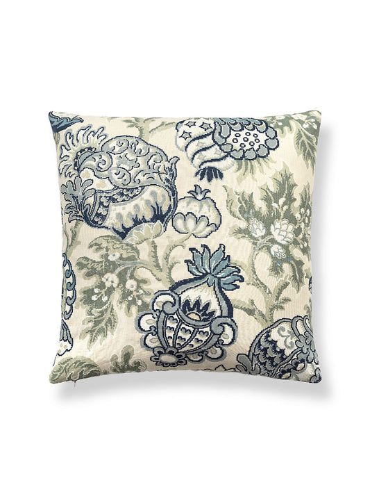 Scalamandre Canterbury Linen 22 X 22 - Oyster & Indigo Decorative Pillow