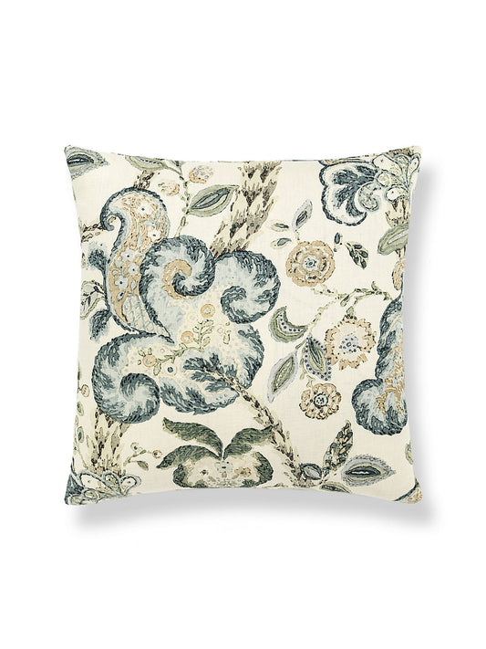 Scalamandre Cumbria Hand Block 22 X 22 - Aquamarine on Ivory Decorative Pillow
