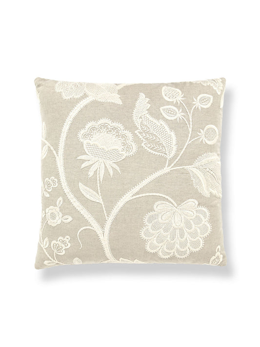 Scalamandre Kensington Embroidery 22 X 22 - Flax Decorative Pillow