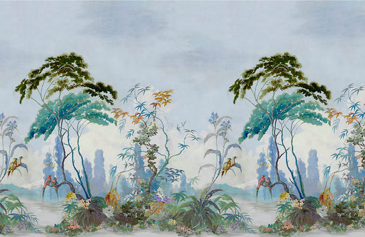 Scalamandre Vembanad Mural 4 Panel Set Opal Wallcovering