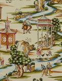 BY Yard Scalamandre Shanghai Multi On Tea Stain Chinoisery Painting Printed Cotton MSRP USD584/Y Asian Landscape Special Order