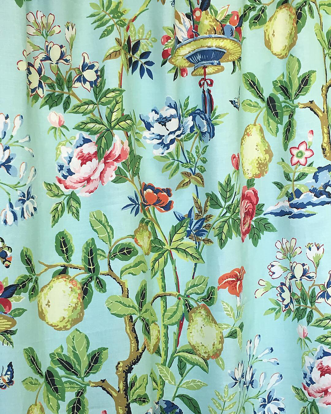 Scalamandre  Shantung Garden Print Linen Shantung Garden Cotton Print Aquamarine