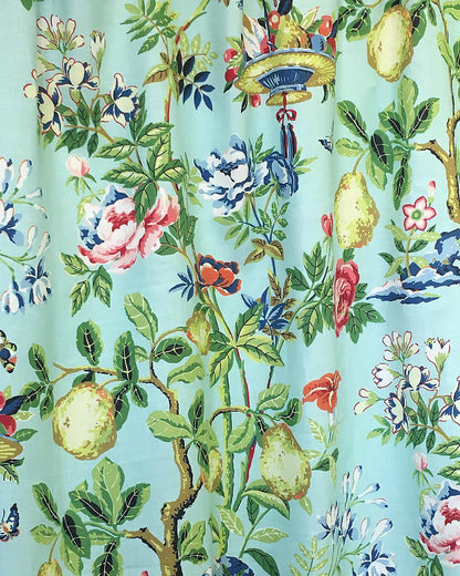 Scalamandre  Shantung Garden Print Linen Shantung Garden Cotton Print Aquamarine