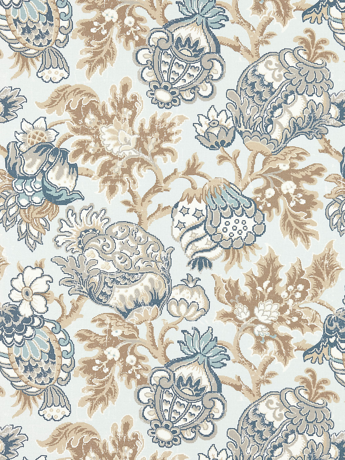 Scalamandre Canterbury Linen Print Sky Blue Beige White Jacobean Tree of Life- Special Order- By The Yard