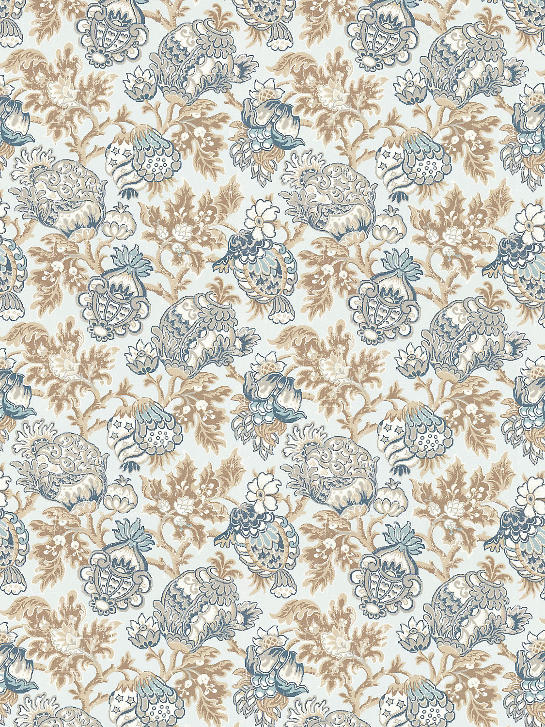 Scalamandre Canterbury Linen Print Sky Blue Beige White Jacobean Tree of Life- Special Order- By The Yard