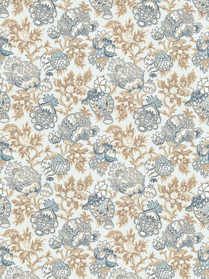 Scalamandre Canterbury Linen Print Sky Blue Beige White Jacobean Tree of Life- Special Order- By The Yard