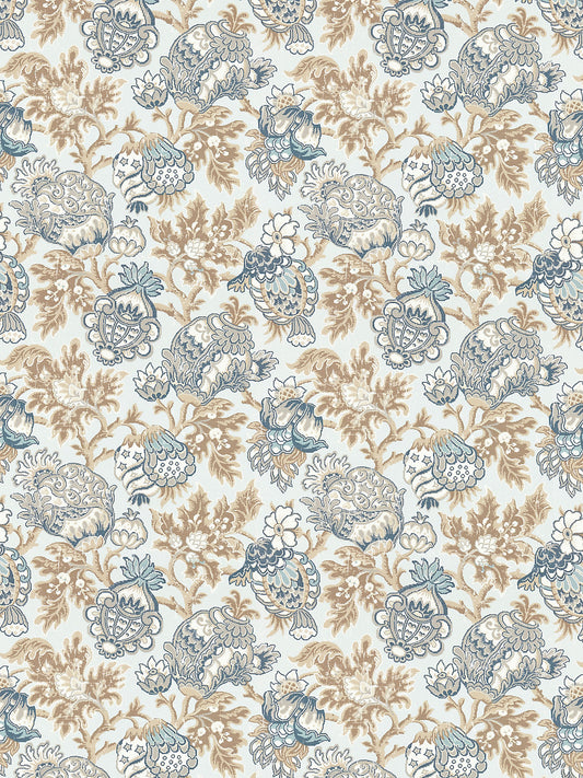 Scalamandre Canterbury Linen Print Sky Blue Beige White Jacobean Tree of Life- Special Order- By The Yard
