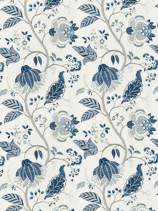 Scalamandre Palampore Embroidery Porcelain Blue and White Jacobean Tree of Life  Linen Viscose MSRP USD420/y