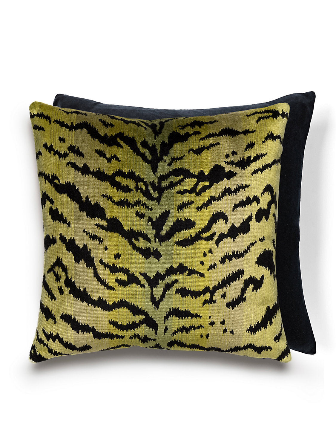 Scalamandre Tigre / Velvet 22 X 22 - Greens & Black / Black Decorative Pillow
