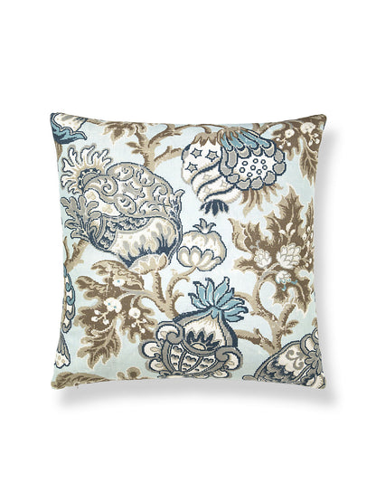 Scalamandre Canterbury Linen Pillow Sky Pillow Case Square Blue Brown White Jacobean Tree of Life - 22"x22" inches -Special Order