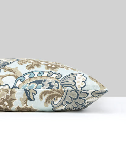 Scalamandre Canterbury Linen Pillow Sky Pillow Case Square Blue Brown White Jacobean Tree of Life - 22"x22" inches -Special Order