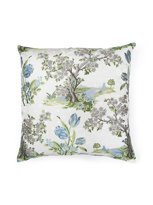 Scalamandre Avignon Brocade 22 X 22 - Porcelain on White Decorative Pillow