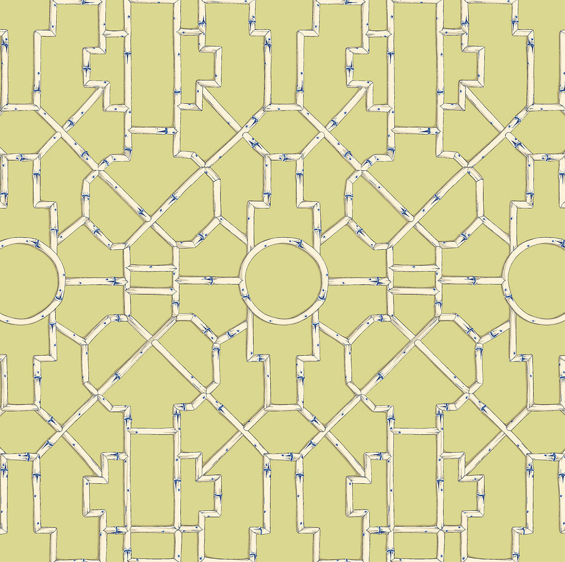 Scalamandre Baldwin Bamboo Cream & Blue on Lettuce Wallcovering