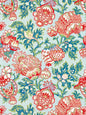 Scalamandre Canterbury Linen Print Aquamarine Aqua Red Green Jacobean Tree of Life- Special Order- By The Yard