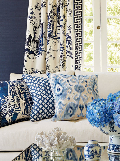 Special Order Scalamandre Tashkent Velvet Pacific Blue Ikat Black Beige Cotton Viscose MSRP USD624/y