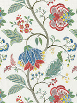 Scalamandre Palampore Embroidery Bloom Blue White Green Red Blue Jacobean Tree of Life  Linen Viscose  MSRP USD420/y