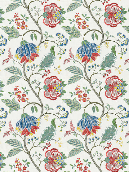 Scalamandre Palampore Embroidery Bloom Blue White Green Red Blue Jacobean Tree of Life  Linen Viscose  MSRP USD420/y