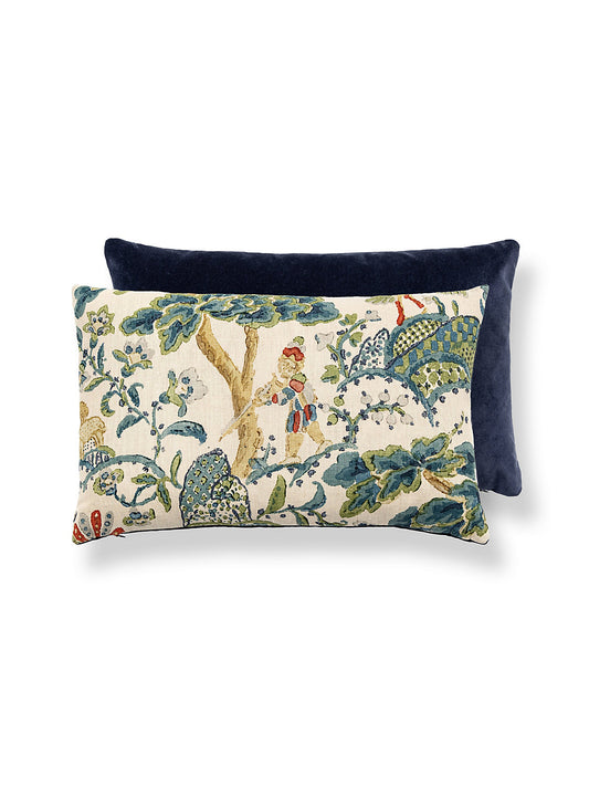 Scalamandre Kelmescott / Aurora 14 X 22 - Peacock on Sand / Navy Decorative Pillow