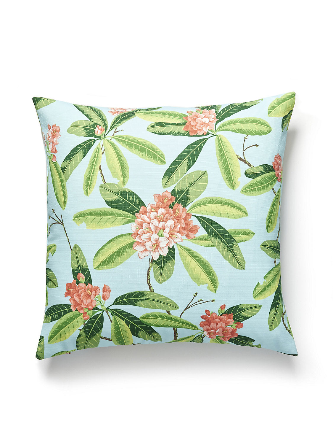 Scalamandre Rhododendron Outdoor 22 X 22 - Coral on Aqua Decorative Pillow