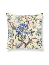 Scalamandre Pondicherry Cotton 22 X 22 - Blue, Green on Cream Decorative Pillow