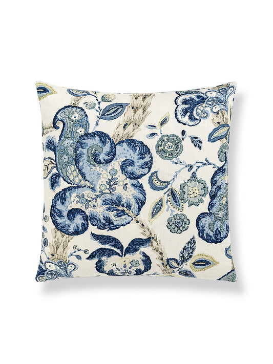 Scalamandre Cumbria Hand Block 22 X 22 - China Blue on Ivory Decorative Pillow