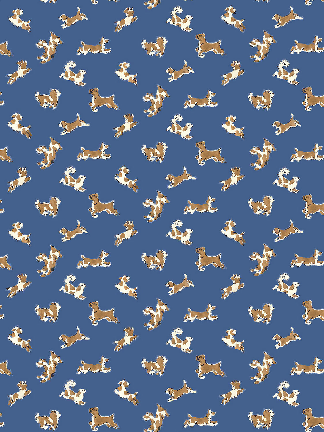 Scalamandre Fete De Chien Royal Blue and Caramel Wallcovering