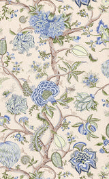 Scalamandre Pondicherry Blue Green on Cream Fern Wallcovering