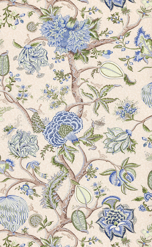 Scalamandre Pondicherry Blue Green on Cream Fern Wallcovering