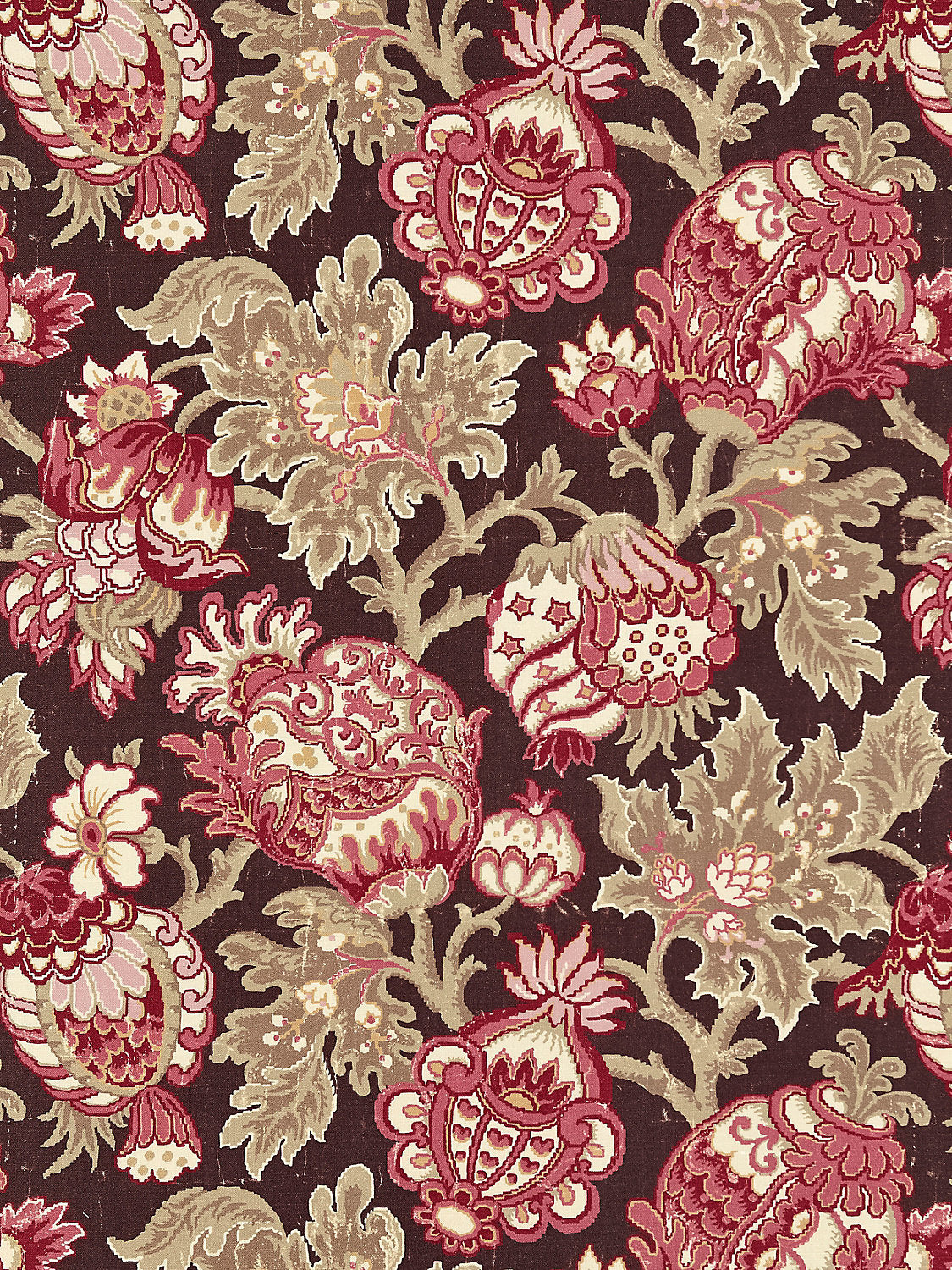 Scalamandre Canterbury Linen Print Mulberry Red Brown Jacobean Tree of Life Fabric - Special Order- By The Yard