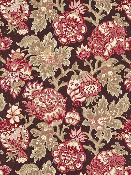 Scalamandre Canterbury Linen Print Mulberry Red Brown Jacobean Tree of Life Fabric - Special Order- By The Yard