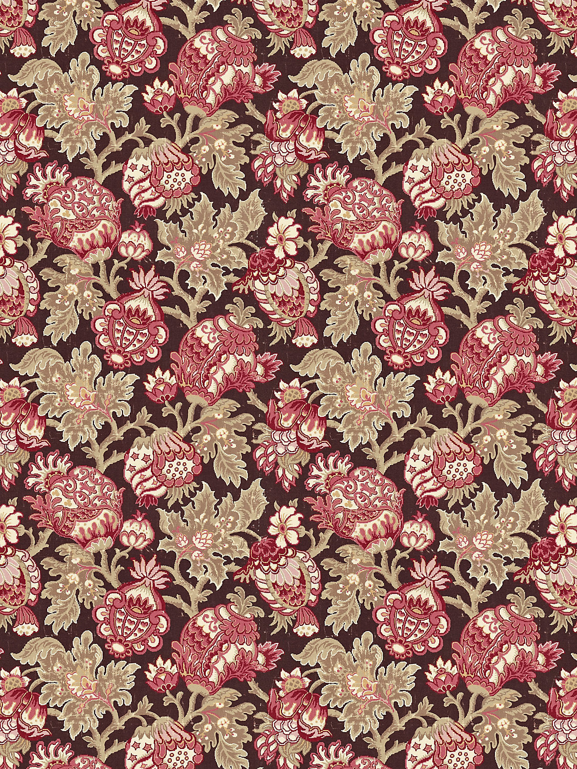 Scalamandre Canterbury Linen Print Mulberry Red Brown Jacobean Tree of Life Fabric - Special Order- By The Yard