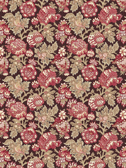 Scalamandre Canterbury Linen Print Mulberry Red Brown Jacobean Tree of Life Fabric - Special Order- By The Yard